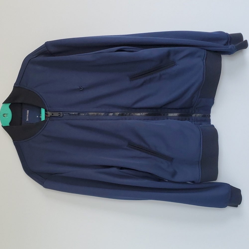 True Religion Navy Blue Men's Zip Up Bomber Jacket Size L Blue